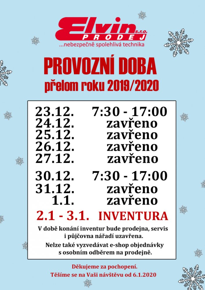 Vánoční otevírací doba ELVIN.CZ 2019/2020